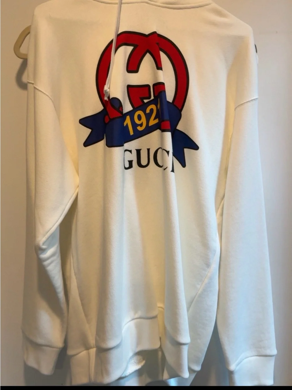 Gucci White Hoodie Sweater with Red & Blue Logo